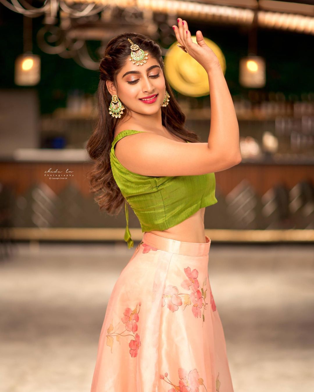 Kannada Actress Nishvika Naidu in Green Lehenga Choli2